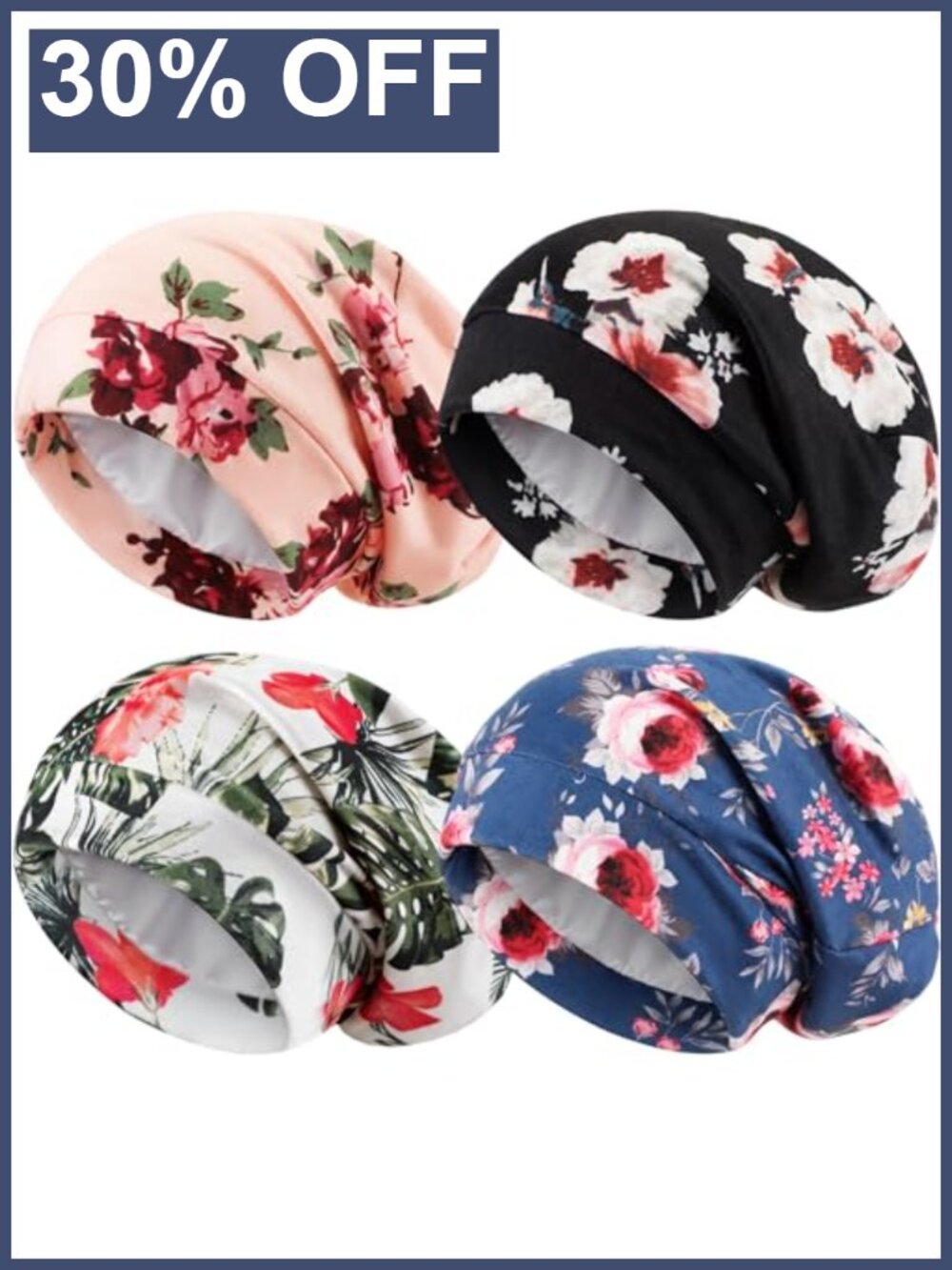 Satin Lined Sleep Cap for Curly Hair Adjustable Head Wrap Turban Hair
